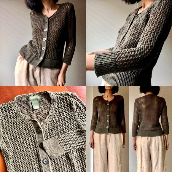 Khaki Crochet Cardigan - Picture 4 of 5